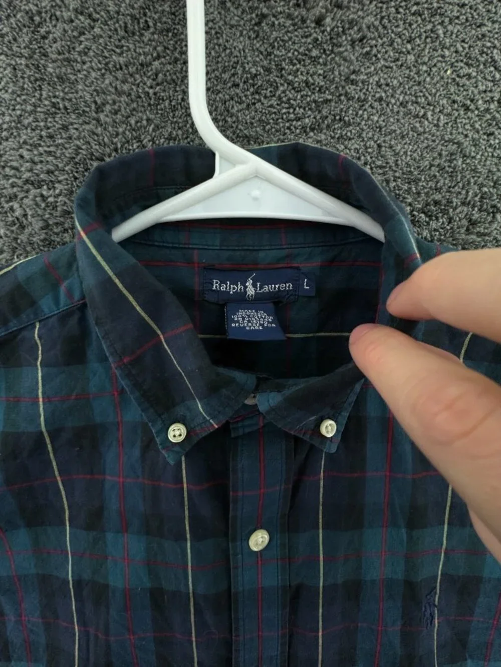 Ralph Lauren Boys Long Sleeve Button Up Shirt Green Plaid Large Cotton Pony Logo